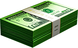 An image of 2 green stacks of $100 bills, equivalent to $2,000 U.S. Dollars.